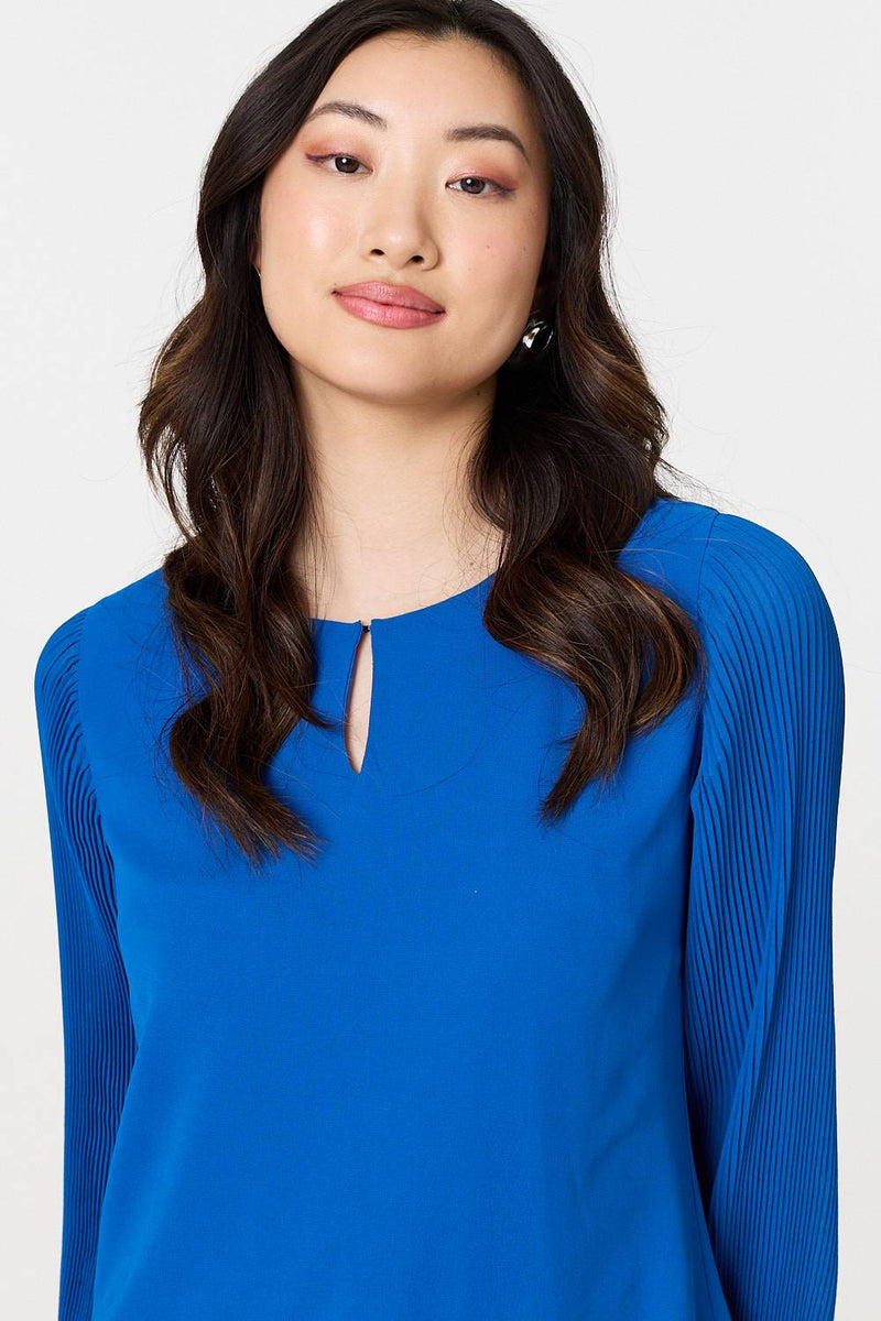 Keyhole Cut-Out Neck Long Sleeve Blouse