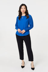 Keyhole Cut-Out Neck Long Sleeve Blouse