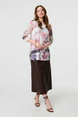 Abstract Print Mesh Layer 3/4 Sleeve Tunic