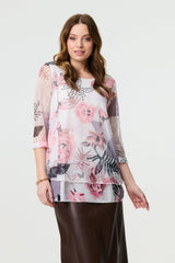 Abstract Print Mesh Layer 3/4 Sleeve Tunic