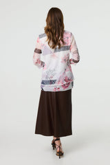 Abstract Print Mesh Layer 3/4 Sleeve Tunic
