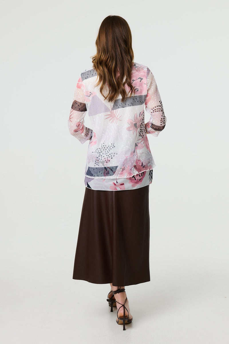 Abstract Print Mesh Layer 3/4 Sleeve Tunic