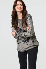 Dragonfly Print Long Sleeve Tunic Top