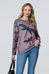Dragonfly Print Long Sleeve Tunic Top