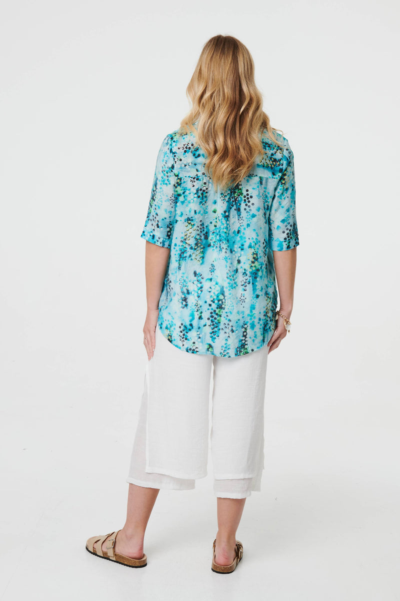 Printed 3/4 Sleeve Relaxed V-Neck Blouse