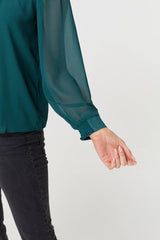 Sparkle Trim High Neck Semi Sheer Blouse