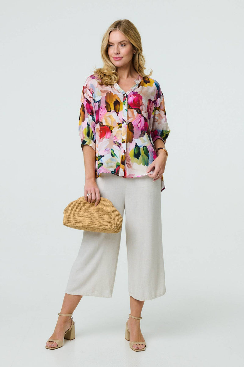Brushstroke Print 3/4 Sleeve Shirt