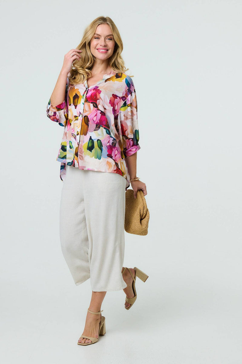 Brushstroke Print 3/4 Sleeve Shirt