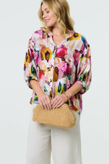 Brushstroke Print 3/4 Sleeve Shirt