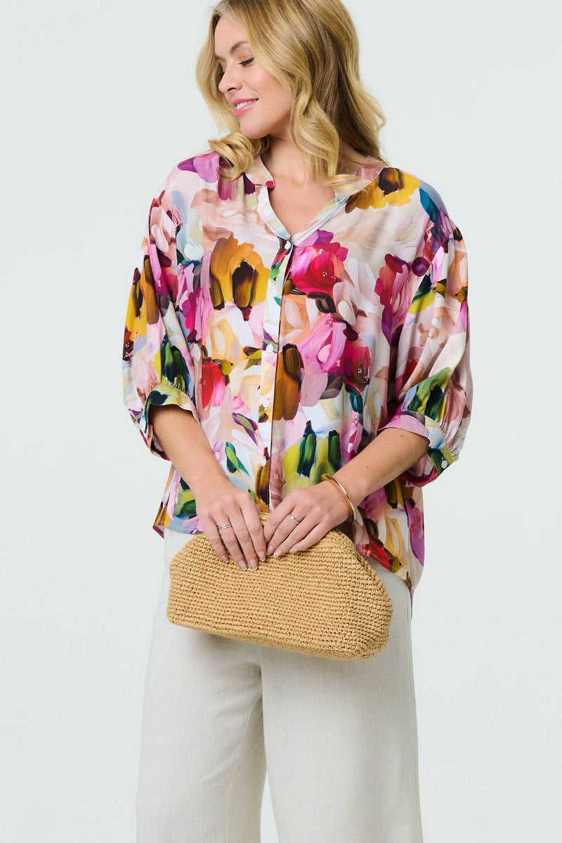 Brushstroke Print 3/4 Sleeve Shirt