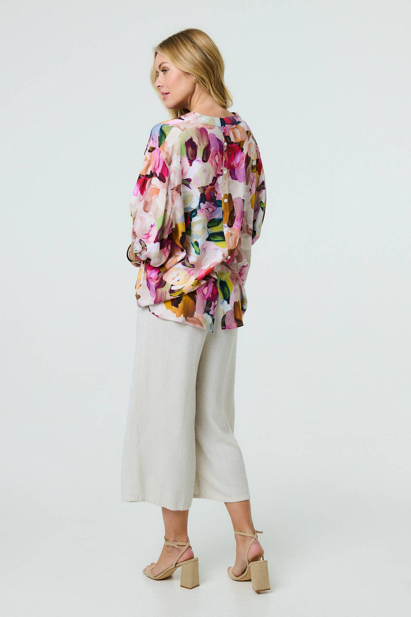Brushstroke Print 3/4 Sleeve Shirt