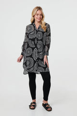 Abstract Sheer Relaxed Longline Blouse