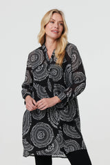 Abstract Sheer Relaxed Longline Blouse