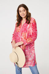 Patchwork Print Semi Sheer Longline Shirt