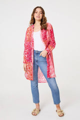 Patchwork Print Semi Sheer Longline Shirt