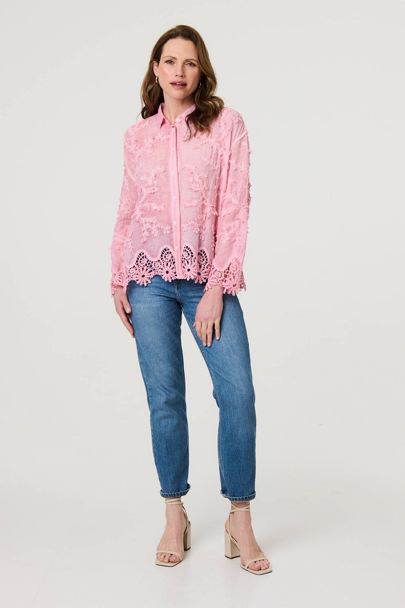 Embroidered Lace Long Sleeve Shirt