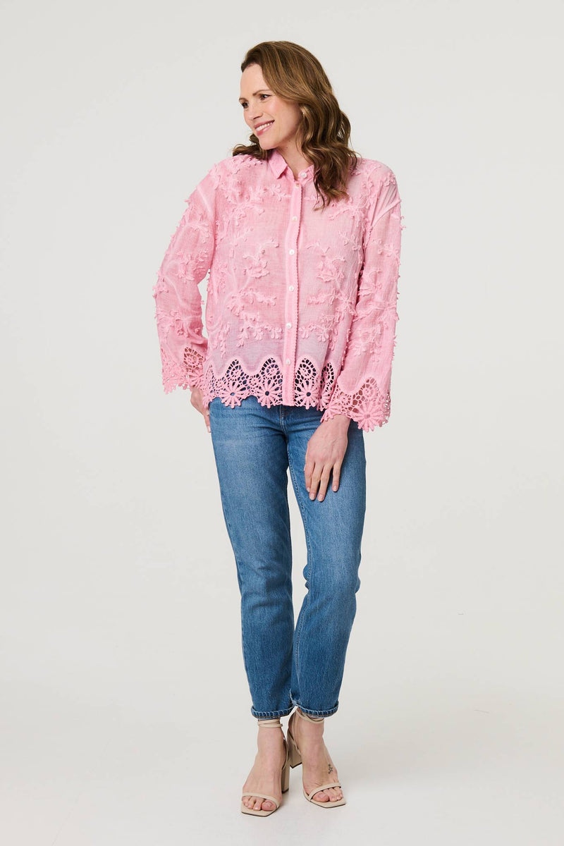 Embroidered Lace Long Sleeve Shirt