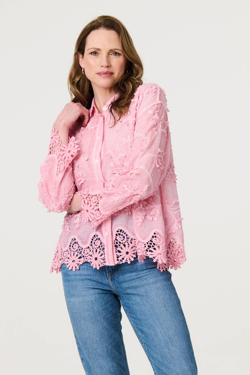 Embroidered Lace Long Sleeve Shirt