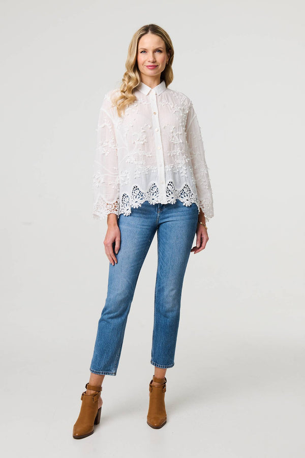 Embroidered Lace Long Sleeve Shirt