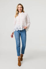 Embroidered Lace Long Sleeve Shirt
