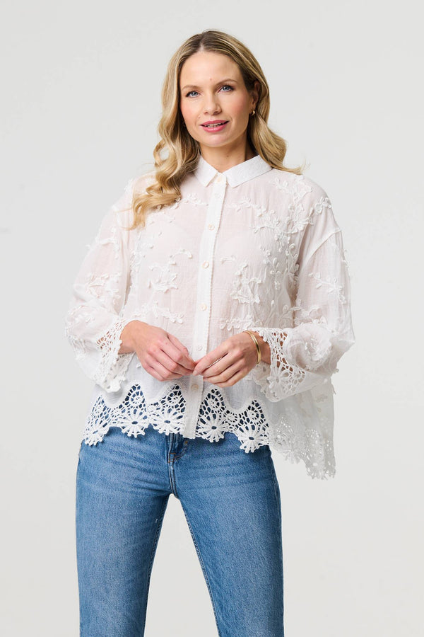Embroidered Lace Long Sleeve Shirt
