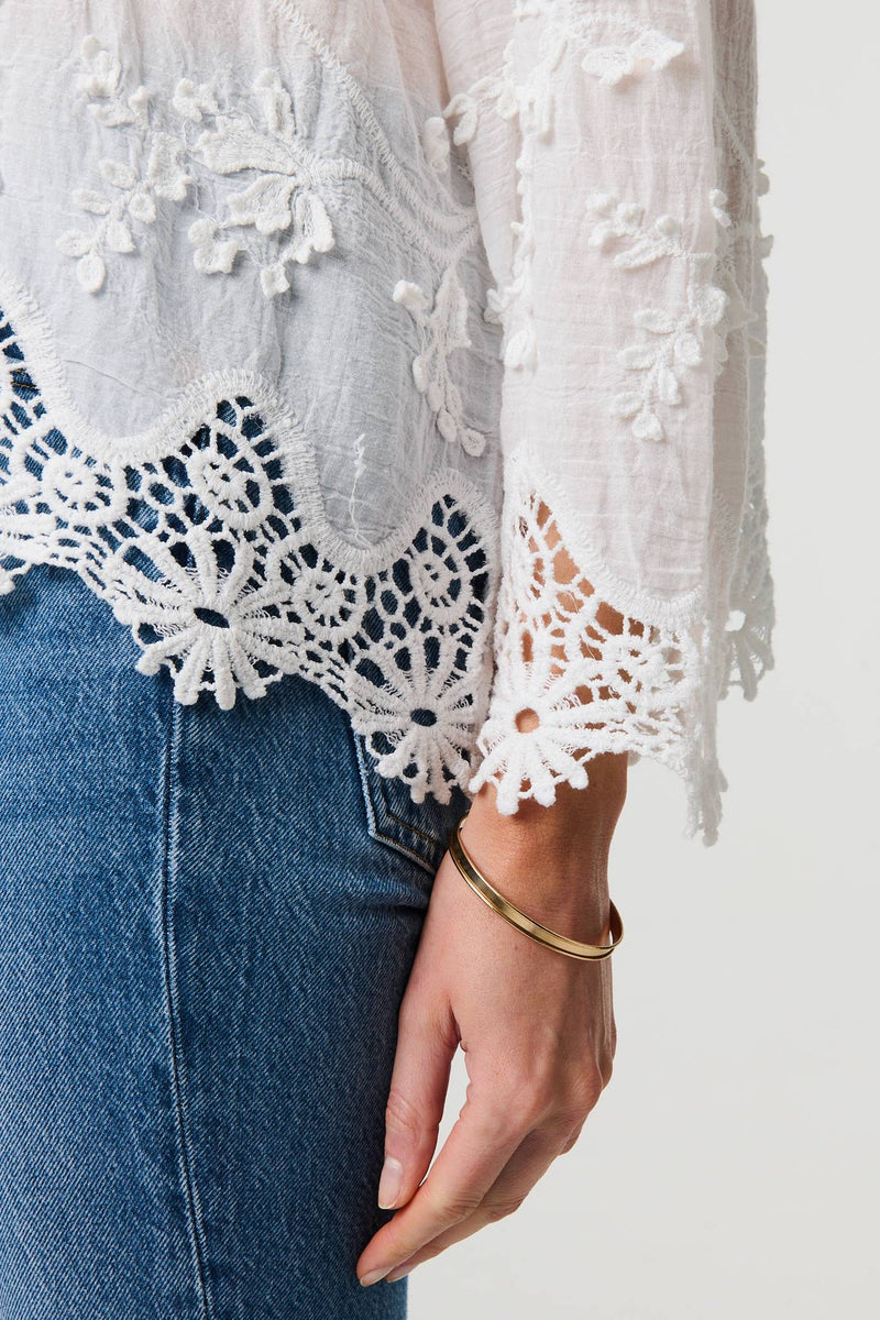 Embroidered Lace Long Sleeve Shirt
