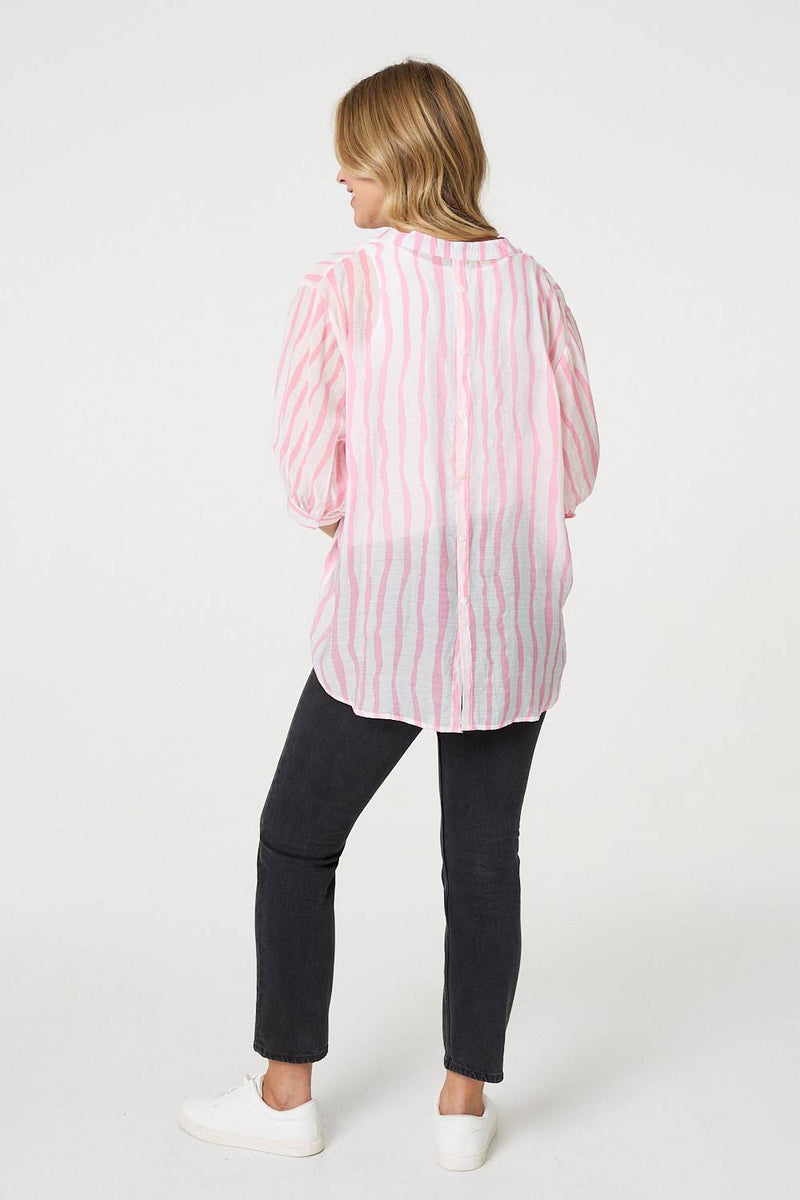 Striped Sheer 3/4 Sleeve Relaxed Shirt
