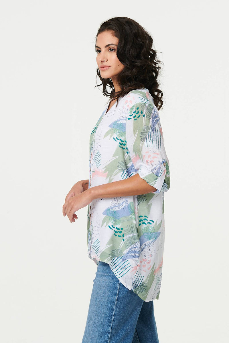 Abstract 3/4 Sleeve Relaxed Blouse