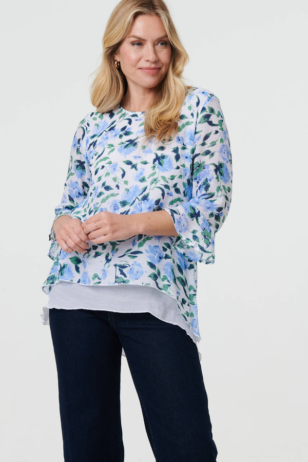 Floral Layered 3/4 Sleeve Tunic Top