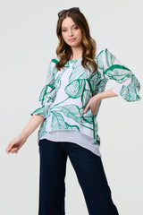 Leaf Print 3/4 Sleeve Layered Tunic Top
