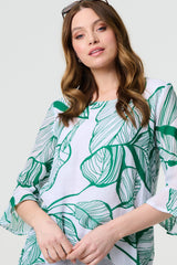 Leaf Print 3/4 Sleeve Layered Tunic Top