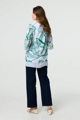 Leaf Print 3/4 Sleeve Layered Tunic Top