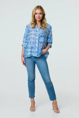 Aztec Print 3/4 Sleeve Relaxed Blouse