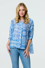 Aztec Print 3/4 Sleeve Relaxed Blouse