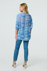 Aztec Print 3/4 Sleeve Relaxed Blouse