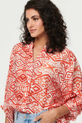 Aztec Print 3/4 Sleeve Relaxed Blouse
