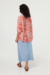 Aztec Print 3/4 Sleeve Relaxed Blouse