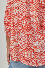 Aztec Print 3/4 Sleeve Relaxed Blouse