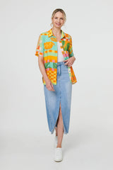 Patchwork Print Short Sleeve Boxy Shirt