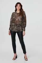 Animal Print Sheer Mesh Blouse