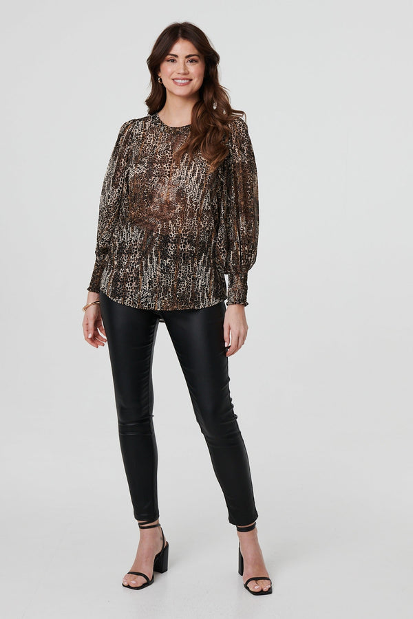 Animal Print Sheer Mesh Blouse