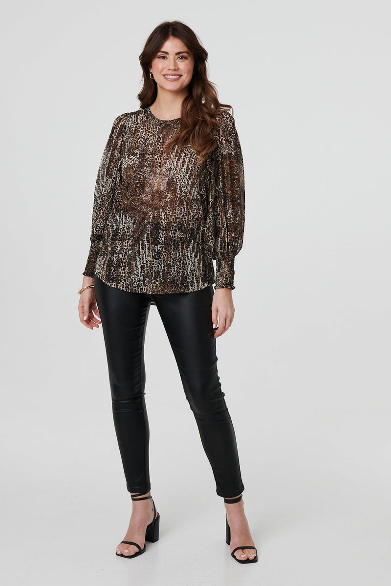 Animal Print Sheer Mesh Blouse