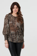Animal Print Sheer Mesh Blouse