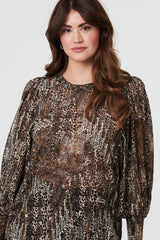 Animal Print Sheer Mesh Blouse