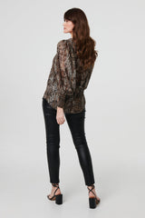 Animal Print Sheer Mesh Blouse
