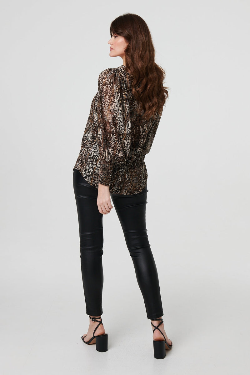 Animal Print Sheer Mesh Blouse