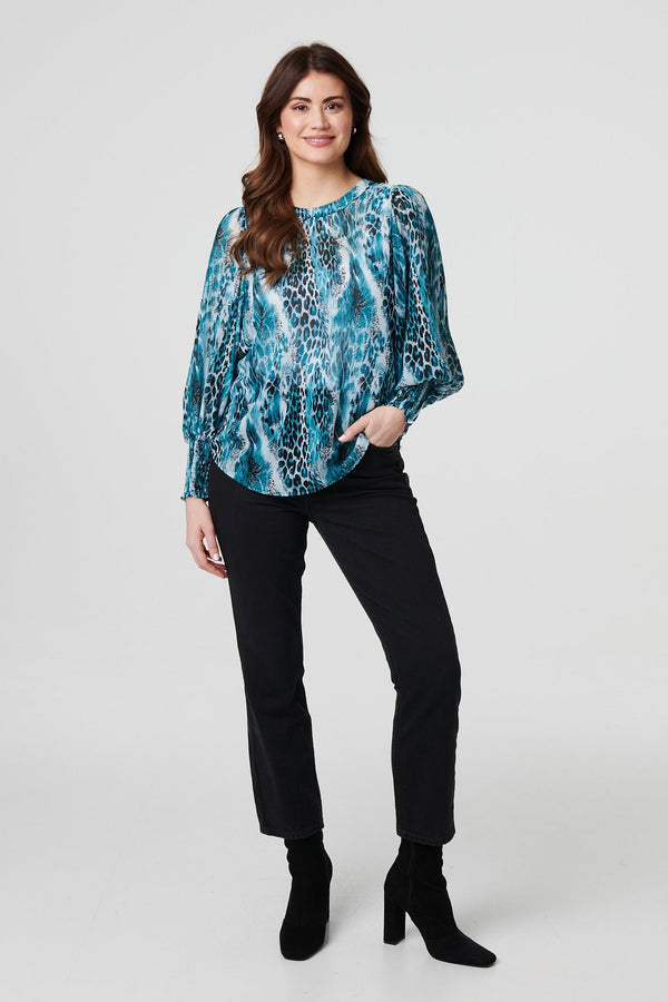 Animal Print Semi Sheer Blouse Top
