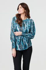 Animal Print Semi Sheer Blouse Top