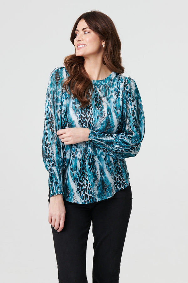 Animal Print Semi Sheer Blouse Top