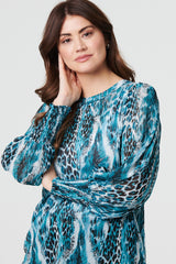 Animal Print Semi Sheer Blouse Top